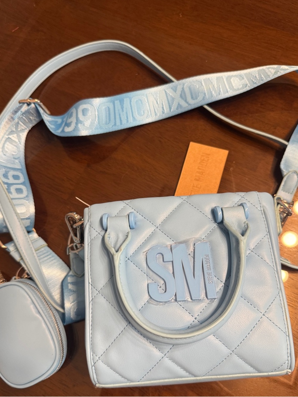 NWT Steve Madden Quilted Mini Satchel Handbag in Light Blue